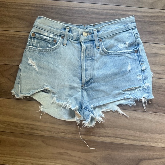 REVOLVE | AGOLDE Parker Distressed Denim Cutoff Shorts | Approx. Size 24 | Blue - Picture 3 of 9